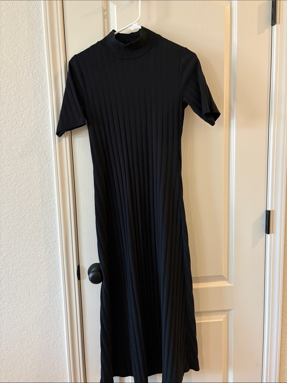 Zara Black Ribbed Maxi Dress with Mock Neck